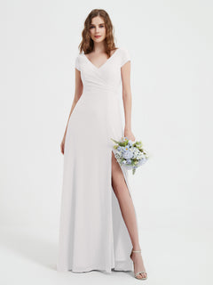 V-neck A-line Chiffon Dress With Slit Ivory