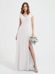 V-neck A-line Chiffon Dress With Slit Ivory Plus Size