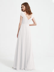 V-neck A-line Chiffon Dress With Slit Ivory