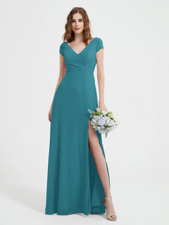 V-neck A-line Chiffon Dress With Slit Jade