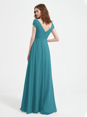 V-neck A-line Chiffon Dress With Slit Jade