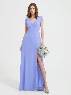 V-neck A-line Chiffon Dress With Slit Lavender