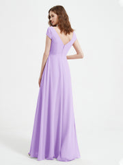V-neck A-line Chiffon Dress With Slit Lilac Plus Size