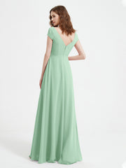 V-neck A-line Chiffon Dress With Slit Mint Green Plus Size