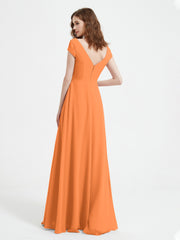V-neck A-line Chiffon Dress With Slit Orange Plus Size