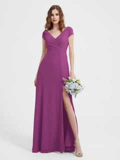 V-neck A-line Chiffon Dress With Slit Orchid