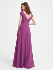 V-neck A-line Chiffon Dress With Slit Orchid