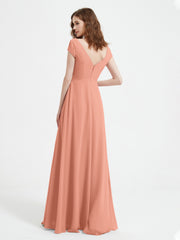 V-neck A-line Chiffon Dress With Slit Papaya