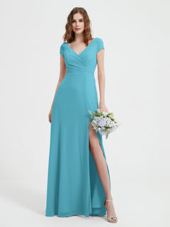 V-neck A-line Chiffon Dress With Slit Pool