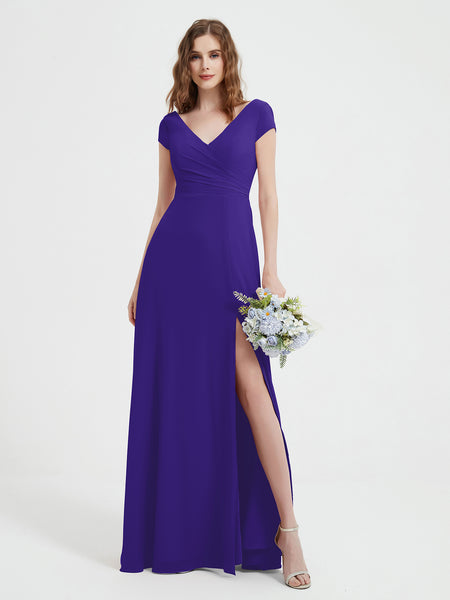 BABARONI V-Neck A-Line Chiffon Dress with Slit Regency, Regency / US0