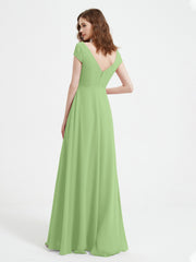 V-neck A-line Chiffon Dress With Slit Sage Plus Size