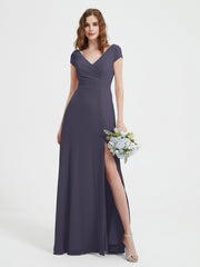 V-neck A-line Chiffon Dress With Slit Stormy Plus Size