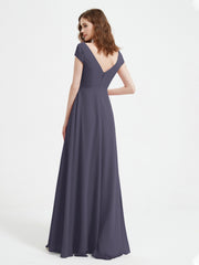 V-neck A-line Chiffon Dress With Slit Stormy