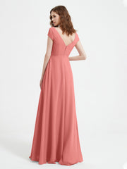 V-neck A-line Chiffon Dress With Slit Sunset
