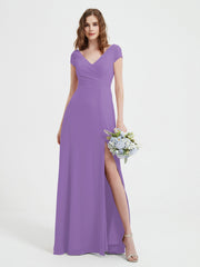 V-neck A-line Chiffon Dress With Slit Tahiti