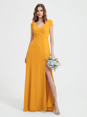 V-neck A-line Chiffon Dress With Slit Tangerine Plus Size
