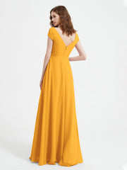 V-neck A-line Chiffon Dress With Slit Tangerine