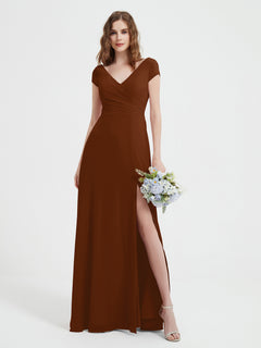 V-neck A-line Chiffon Dress With Slit Terracotta
