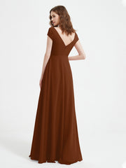 V-neck A-line Chiffon Dress With Slit Terracotta