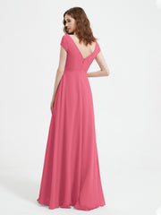 V-neck A-line Chiffon Dress With Slit Watermelon Plus Size