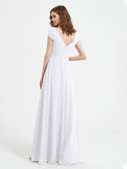 V-neck A-line Chiffon Dress With Slit White Plus Size