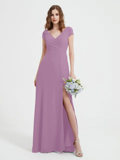 V-neck A-line Chiffon Dress With Slit Wisteria