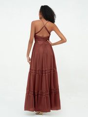 Lace and Chiffon Tiered Skirt Boho Dresses-Terracotta Plus Size
