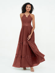 Lace and Chiffon Tiered Skirt Boho Dresses-Terracotta Plus Size