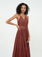 Lace and Chiffon Tiered Skirt Boho Dresses-Terracotta Plus Size