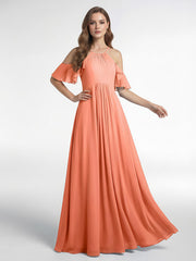 Cold-Shoulder Chiffon Empire Dress with Pockets-Sunset