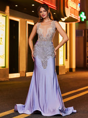 Luxurious Rhinestone-Embellished Mermaid Evening Dress Lavender