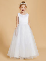 Stunning Satin Flower Girl Dresses with Tulle Overlay and Open Back