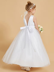Stunning Satin Flower Girl Dresses with Tulle Overlay and Open Back