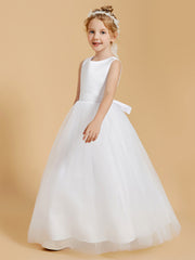 Stunning Satin Flower Girl Dresses with Tulle Overlay and Open Back