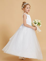 Stunning Satin Flower Girl Dresses with Tulle Overlay and Open Back
