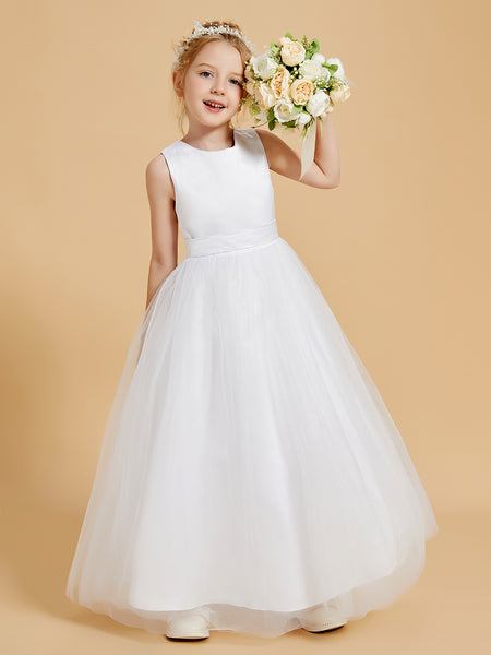 Satin Dress For Kids BABARONI Stunning Satin Flower Girl Dresses With Tulle  Overlay And Open Back,