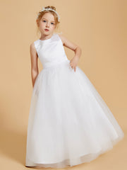 Stunning Satin Flower Girl Dresses with Tulle Overlay and Open Back