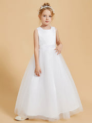 Stunning Satin Flower Girl Dresses with Tulle Overlay and Open Back