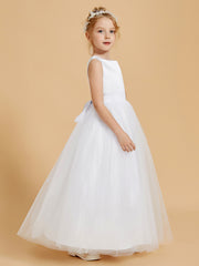 Stunning Satin Flower Girl Dresses with Tulle Overlay and Open Back