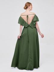 Cap Sleeves Chiffon Bridesmaid Dresses with Slit Olive Green