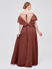 Cap Sleeves Chiffon Bridesmaid Dresses with Slit Terracotta