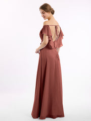 Cap Sleeves Chiffon Bridesmaid Dresses with Slit Terracotta
