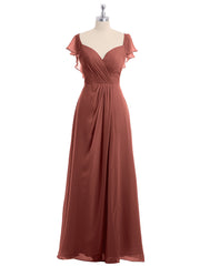 Cap Sleeves Chiffon Bridesmaid Dresses with Slit Terracotta