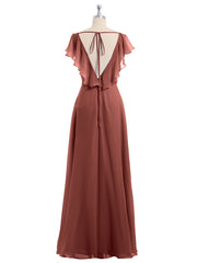 Cap Sleeves Chiffon Bridesmaid Dresses with Slit Terracotta