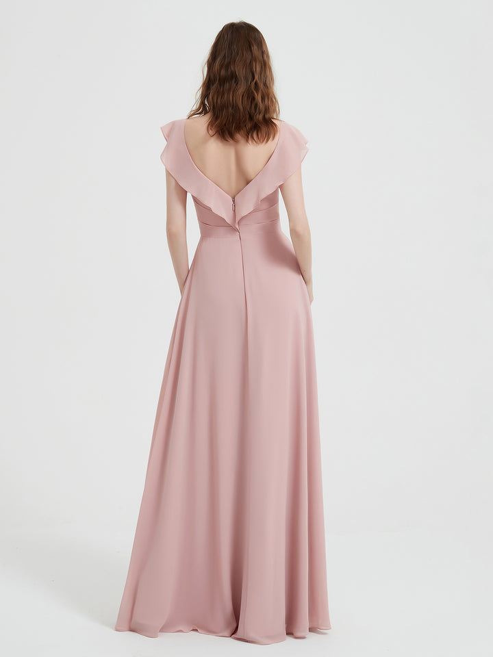 A-line Flutter Sleeves Chiffon Pleated Dress Clover main image 1