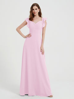 Sweetheart Flutter Sleeves Chiffon Dress Blushing Pink