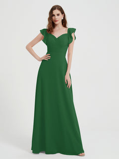 Sweetheart Flutter Sleeves Chiffon Dress Emerald
