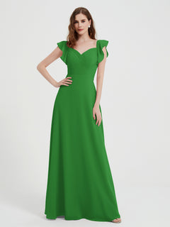 Sweetheart Flutter Sleeves Chiffon Dress Green