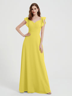 Sweetheart Flutter Sleeves Chiffon Dress Lemon