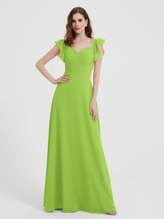 Sweetheart Flutter Sleeves Chiffon Dress Lime Green